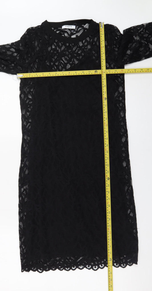 Pieces Women Black Lace Shift Knee Length Dress Size S