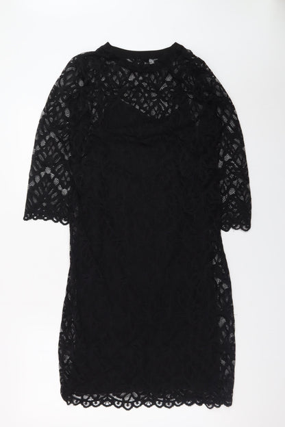 Pieces Women Black Lace Shift Knee Length Dress Size S