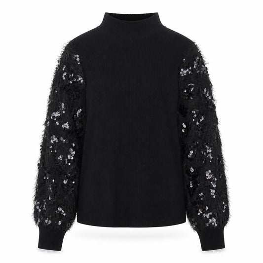 Quiz Women Black Sequin Sleeve Mock Neck Pullover Jumper M