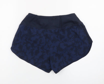 Gym+Coffee Women Blue Camo Running Shorts S Activewear