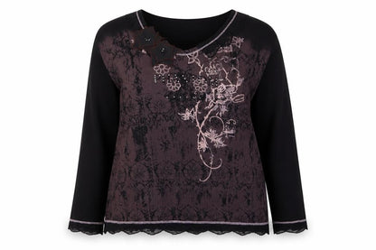 GOLD Womens Black Embroidered Floral Tunic Top Size 16 Viscose Blend