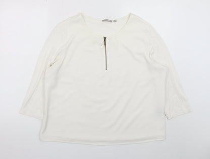 Rabe Women's Ivory 3/4 Sleeve Zip Neck Blouse Size 18