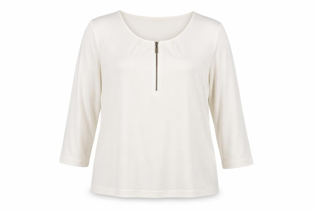 Rabe Women's Ivory 3/4 Sleeve Zip Neck Blouse Size 18