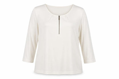 Rabe Women's Ivory 3/4 Sleeve Zip Neck Blouse Size 18