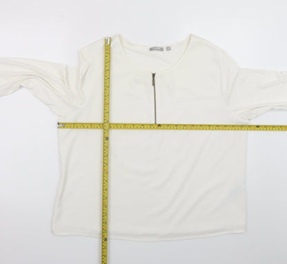 Rabe Women's Ivory 3/4 Sleeve Zip Neck Blouse Size 18