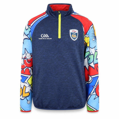 Front view of Masita Teens Blue 1/4 Zip Sports Sweatshirt with Graphic Sleeves