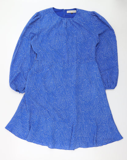Rowen Avenue Women Blue Polka Dot A-Line Dress M Long Sleeve