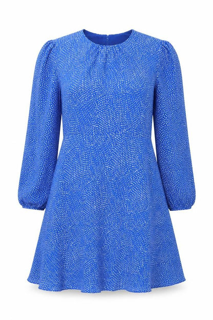 Rowen Avenue Women Blue Polka Dot A-Line Dress M Long Sleeve