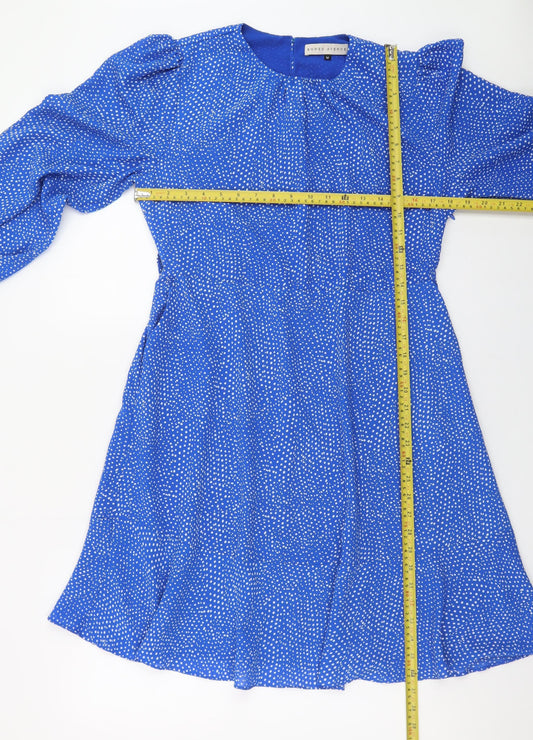 Rowen Avenue Women Blue Polka Dot A-Line Dress M Long Sleeve