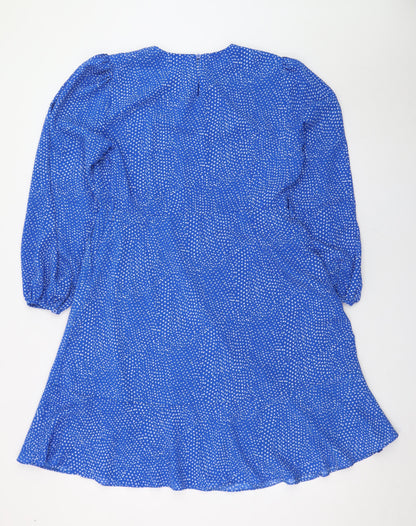 Rowen Avenue Women Blue Polka Dot A-Line Dress M Long Sleeve