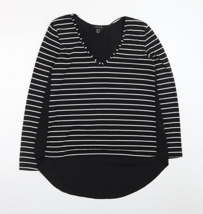 Atmosphere Women’s Black Striped Long Sleeve V-Neck T-Shirt Size 12