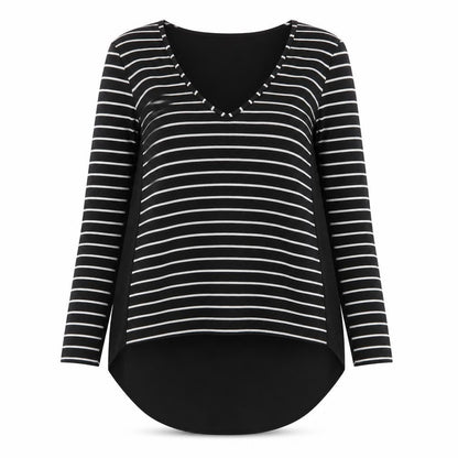 Atmosphere Women’s Black Striped Long Sleeve V-Neck T-Shirt Size 12