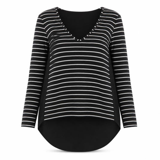 Atmosphere Women’s Black Striped Long Sleeve V-Neck T-Shirt Size 12