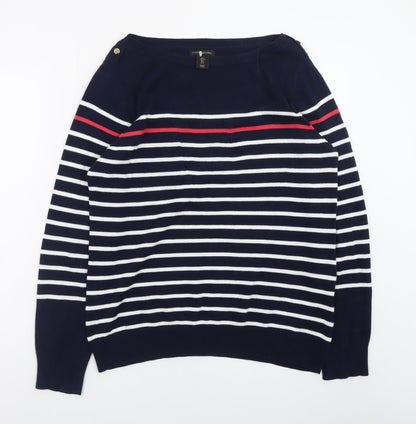 Catherine Malandrino Women Navy Stripe Boat Neck Cotton Jumper UK L