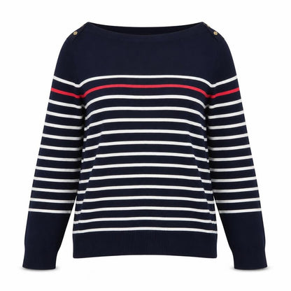 Catherine Malandrino Women Navy Stripe Boat Neck Cotton Jumper UK L