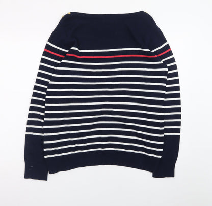 Catherine Malandrino Women Navy Stripe Boat Neck Cotton Jumper UK L