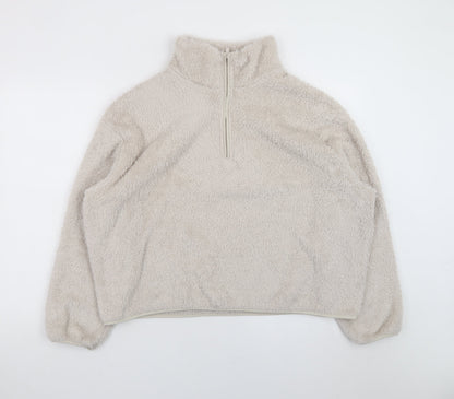 H&M Womens Beige Half Zip Fleece Sweatshirt Size M
