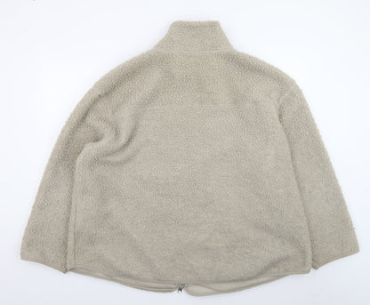 MAMA Women Beige Fleece Zip Jacket Size 16 Regular Fit