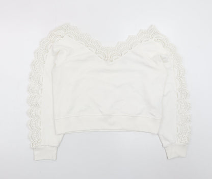 River Island Womens White Lace Trim Pullover Sweatshirt Size M