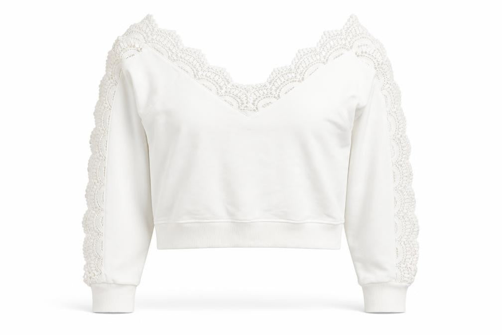 River Island Womens White Lace Trim Pullover Sweatshirt Size M