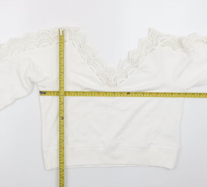 River Island Womens White Lace Trim Pullover Sweatshirt Size M
