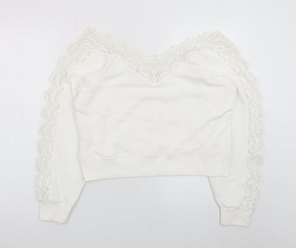 River Island Womens White Lace Trim Pullover Sweatshirt Size M