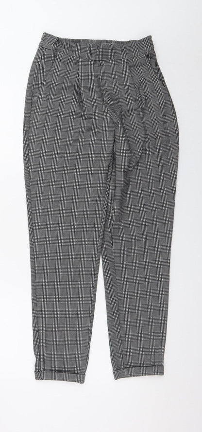 Jacqueline de Yong Women's Grey Check Tapered Trousers Size S