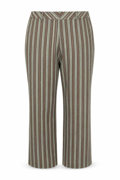 Olsen Women's Brown Striped Lisa Straight Trousers Size 18