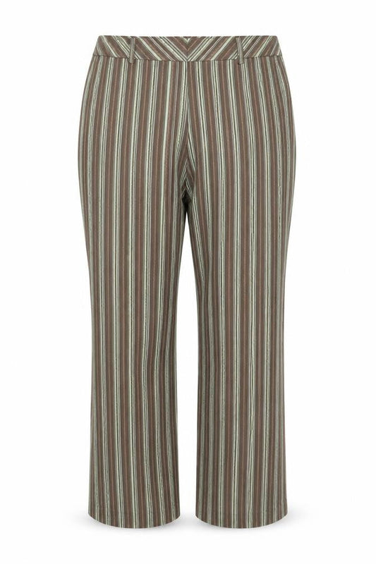 Olsen Women's Brown Striped Lisa Straight Trousers Size 18