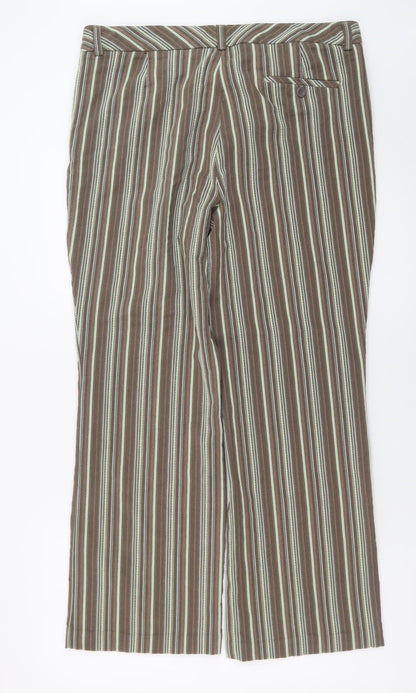 Olsen Women's Brown Striped Lisa Straight Trousers Size 18
