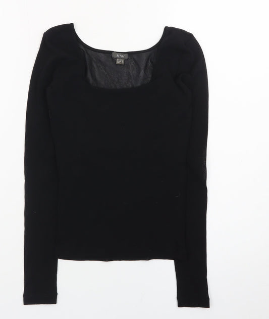 MNG Women's Black Long Sleeve Square Neck Stretch Top L