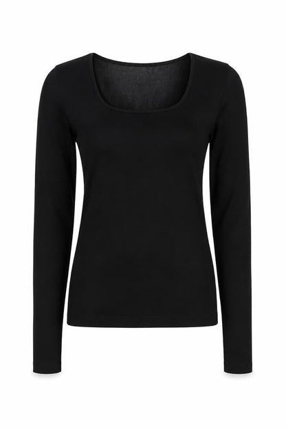 Mango Women's Black Long Sleeve Square Neck Stretch Top L