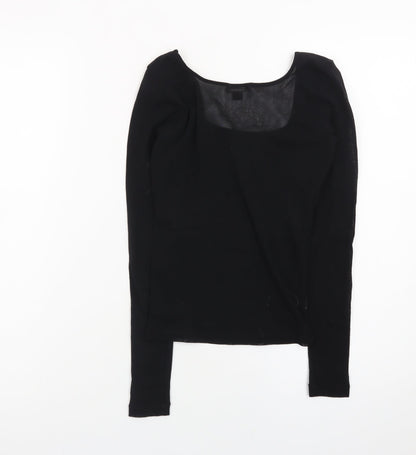 MNG Women's Black Long Sleeve Square Neck Stretch Top L