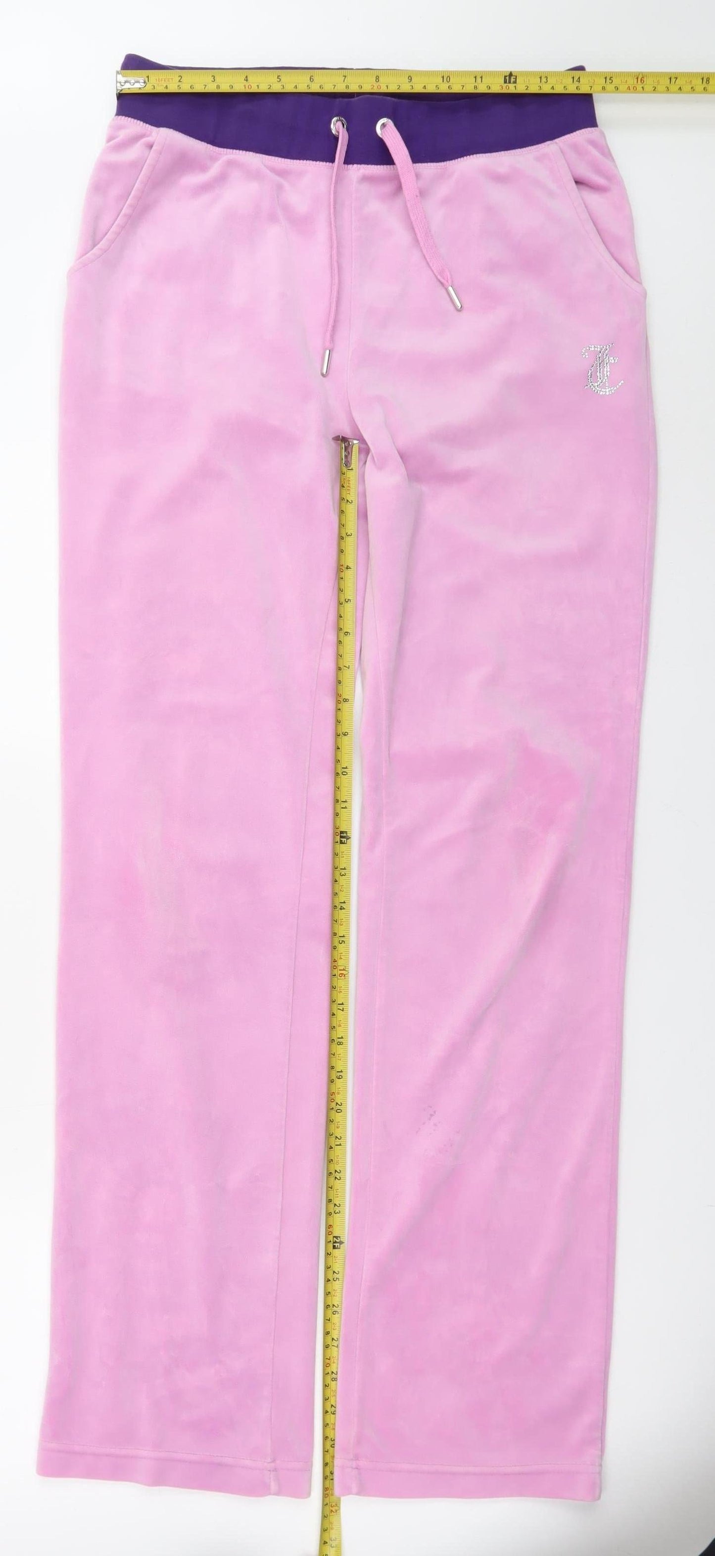 Juicy Couture Women Pink Velour Sweatpants M Rhinestone Logo Lounge