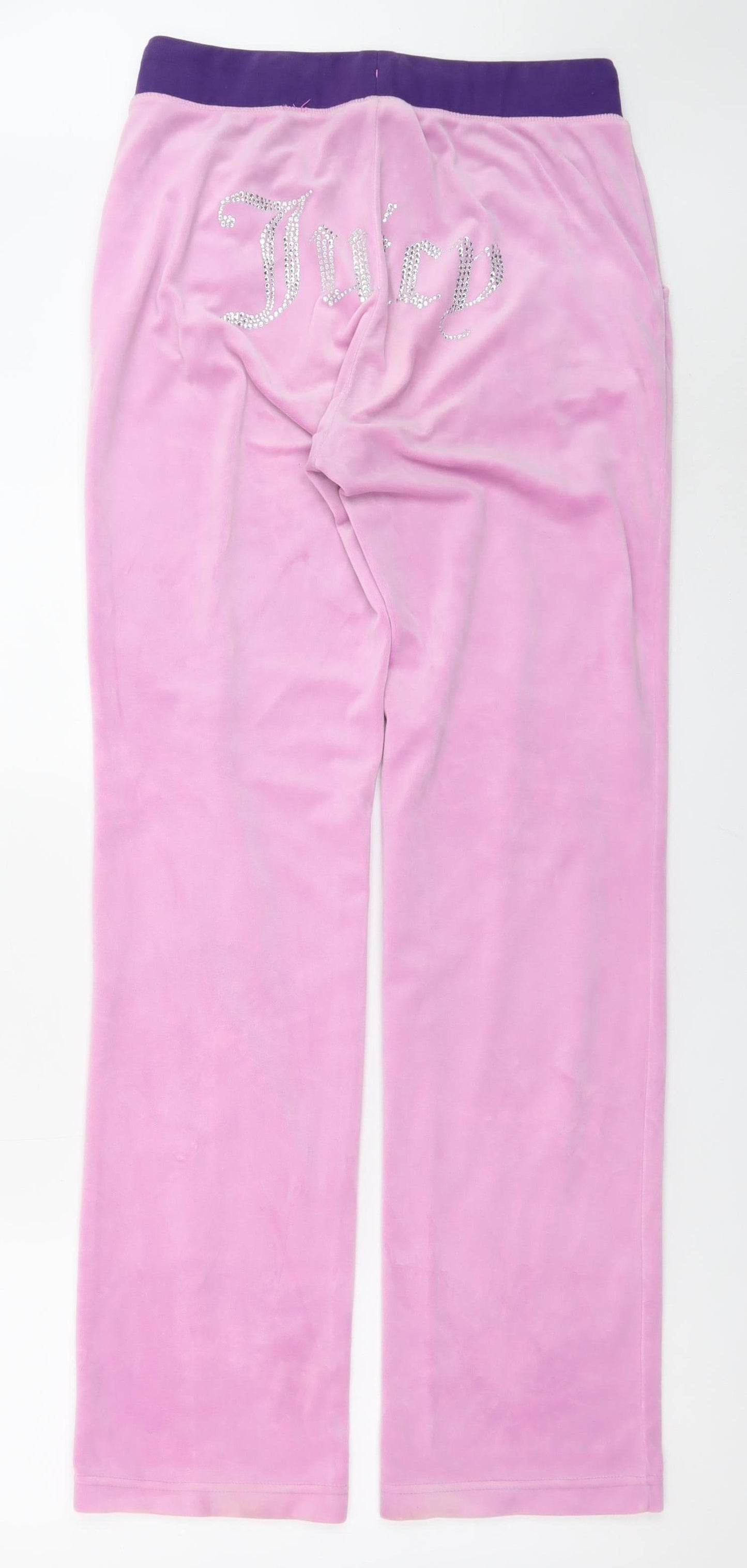 Juicy Couture Women Pink Velour Sweatpants M Rhinestone Logo Lounge