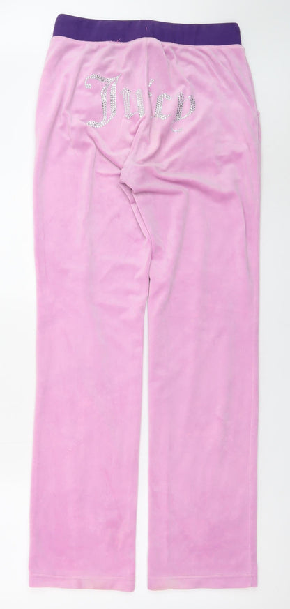 Juicy Couture Women Pink Velour Sweatpants M Rhinestone Logo Lounge