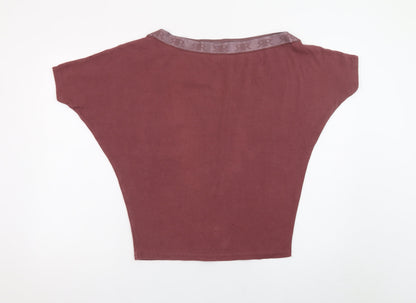 River Island Women Brown Size 8 Boat Neck Jersey T-Shirt