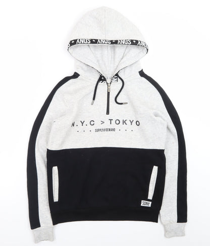 Supply & Demand Men’s Grey Black Half Zip Hoodie Size 10 Graphic Print