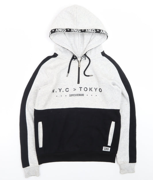 Supply & Demand Men’s Grey Black Half Zip Hoodie Size 10 Graphic Print