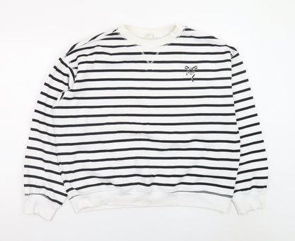 H&M Women’s Black White Striped Cotton Blend Pullover Sweatshirt Size L