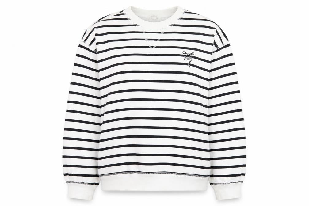 H&M Women’s Black White Striped Cotton Blend Pullover Sweatshirt Size L