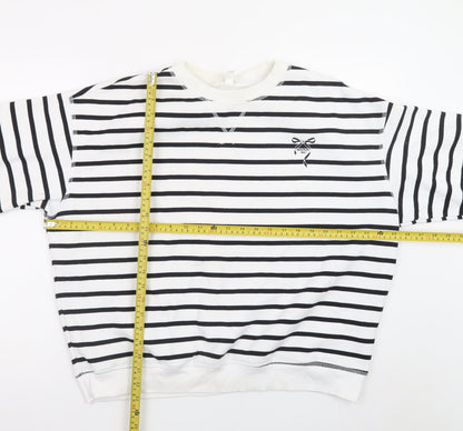 H&M Women’s Black White Striped Cotton Blend Pullover Sweatshirt Size L