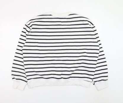 H&M Women’s Black White Striped Cotton Blend Pullover Sweatshirt Size L