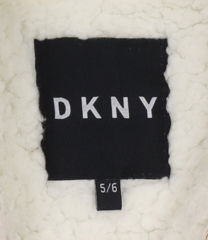 DKNY Girls Black Full Zip Hoodie 5-6 Years Fleece Lined Casual Sweatshirt