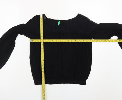 United Colors of Benetton Women's Black Lace Tunic Blouse XS