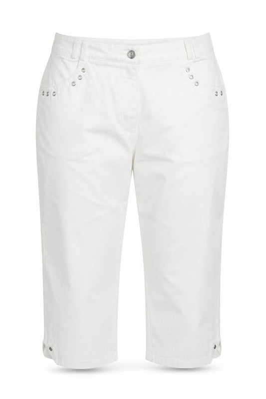 Emreco Women's White Capri Jeans UK 12 Regular Stretch Denim