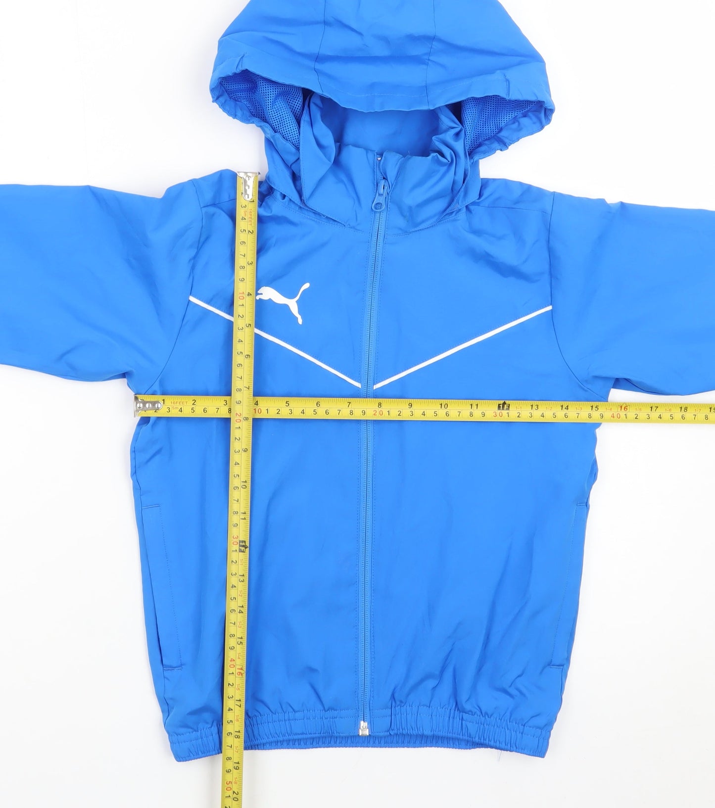 Puma Boys Blue Hooded Windbreaker Jacket 7-8 Years Lightweight Zip Up