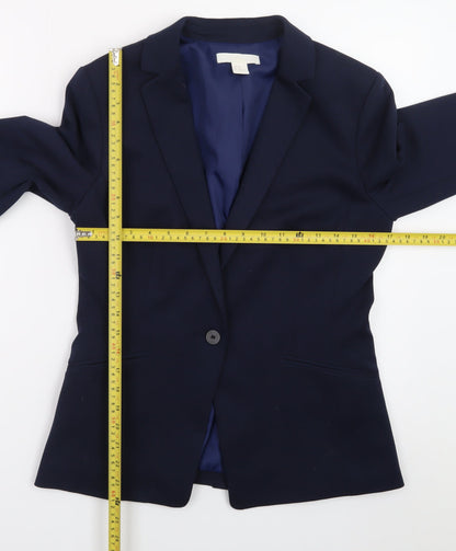 H&M Women's Blue Regular Fit Single-Breasted Blazer Size 12