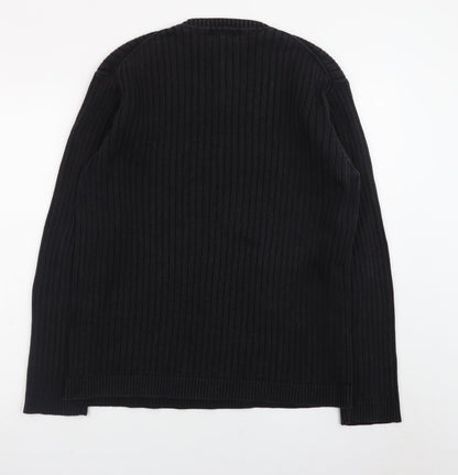 GANT Men's Black Cotton V-Neck Chunky Knit Jumper Size L