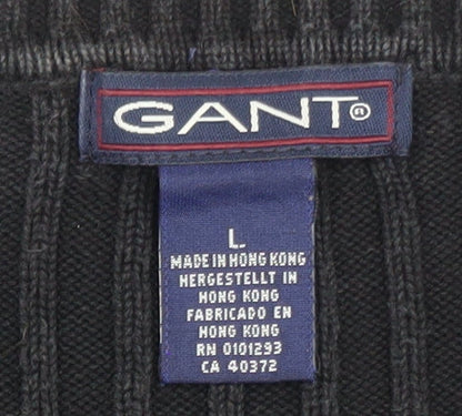 GANT Men's Black Cotton V-Neck Chunky Knit Jumper Size L